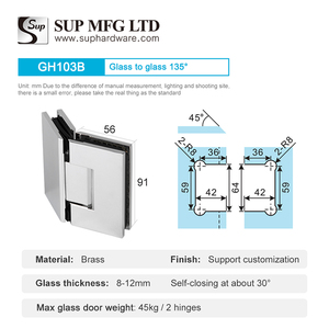 Bisagra de resorte para ducha para América del <span class=keywords><strong>Norte</strong></span> - Estilo delgado con rejilla hueca 135 °   Herrajes para Puertas de Vidrio sin Marco - Product Image 2