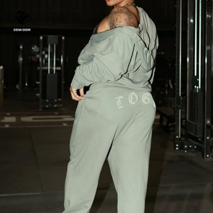 Survêtement lourd à impression bouffante avec logo personnalisé F5198 Ensemble sweat-shirt à capuche et pantalon de survêtement zippés de haute qualité pour femmes - Product Image 3