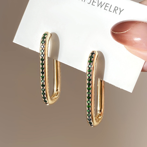 ต่างหูทองเหลืองทรงเรขาคณิตทันสมัยสำหรับผู้หญิง ชุบทอง 14K รูปตัวยู ประดับเพชรซิร์คอน เหมาะสำหรับเป็นของขวัญ - Product Image 5