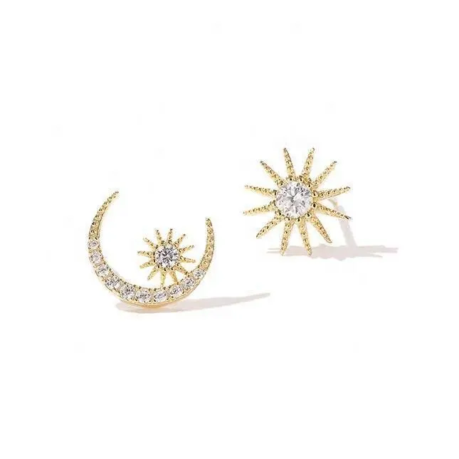 Gold Vermeil Jewellery Elegant Wholesale 925 Sterling Silver Star Moon Sun Studs Earrings