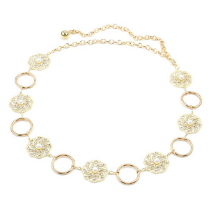 Cadena corporal de moda con diseño de flor de diamantes de imitación dorados, cinturón de metal hueco, accesorio para fiesta - Product Image 5