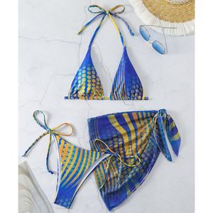 Traje de Baño de 3 Piezas Sólido para Mujeres Maduras, Bikini Halter con Sujetador Push-Up, Venta Caliente, OEM - Product Image 1