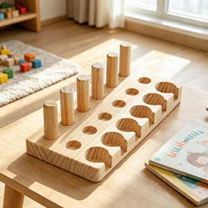 Gioco Sensoriale Montessori in Legno di Pino Naturale, Giocattolo per l'Allenamento della Motricità Fine dei Bambini, Gioco con Inserti in Legno - Product Image 1