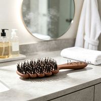Brosse à cheveux bouclante personnalisée avec logo, poils de sanglier et nylon mélangés, forme incurvée, ventilée, anti-statique, pour femmes
