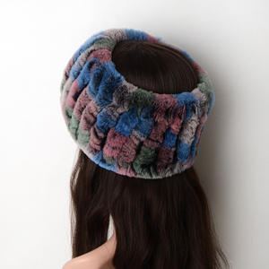 Winter Knit Rex Konijnenbont Hoofdbanden Hoge Elastische Gebreide Halswarmer Sjaals Voor Vrouwen - Product Image 2