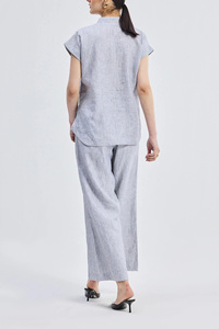 <span class=keywords><strong>Pantalon</strong></span> large en lin 100% avec poches latérales pour femme, vente en gros, cordon de serrage à l'avant - Product Image 5