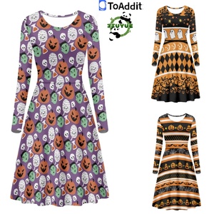 Personnalisé Halloween Noël À Manches Longues Filles Robe Citrouille Araignée Fantôme Imprimer Casual Femmes Grande Taille Robes - Product Image 4