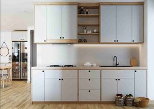 Gabinetes de Cocina de Madera Balom Listos para Armar, Gabinete de Cocina con Puerta Verde Estilo Shake, Gabinetes Personalizados de PVC con Luces LED - Product Image 6