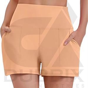 Short femme taille haute droit sport short avec poches logo personnalisable autocollant respirant respirant jambe large conception - Product Image 1