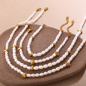 Conjunto de Collar y Pulsera de Perlas de Agua Dulce con Conchas Marinas Doradas Estilo Playa Francesa, Joyería de Moda para Mujer, Acero Inoxidable, Oro de 18K - Product Image 4