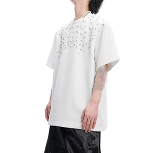 T-shirt pour homme de qualité supérieure, ample et lourd, 220 g/m², 100 % coton, logo personnalisé, cristaux, strass - Product Image 3