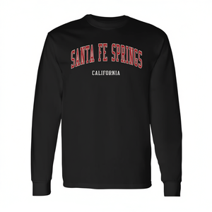 T-shirt a maniche lunghe Santa Fe Springs California, stile college, vestibilità premium - Product Image 2