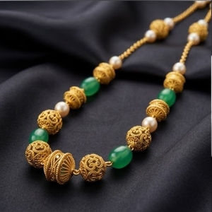 Collar Mala Antiguo de Plata 925 con Cuentas Verdes y Detalles de Perlas, Joyería Étnica Tradicional para Mujer - Product Image 3