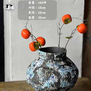 Vaso in ceramica nero opaco antico <span class=keywords><strong>con</strong></span> disegni <span class=keywords><strong>di</strong></span> pittura floreale rurale vaso <span class=keywords><strong>di</strong></span> terracotta ispirato stile Vintage urbano per l'arredamento <span class=keywords><strong>di</strong></span> interni - Product Image 4