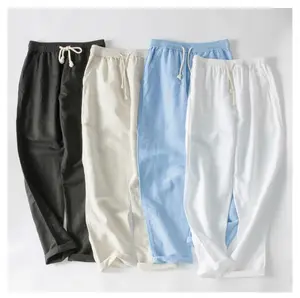 Pantalon d'été en lin blanc pour hommes et femmes, avec cordon de serrage