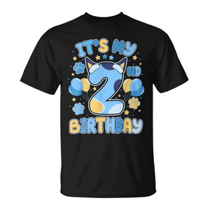 T-shirt promotionnel pour garçons de 2 ans, thème chien bleu, pour fête d'anniversaire de 2 ans - Product Image 2