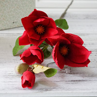 Grosir bunga magnolia buatan 4 kepala batang panjang magnolia merah muda putih untuk dekorasi rumah dekorasi pernikahan