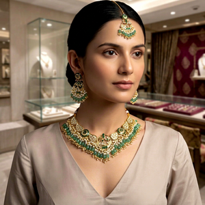 Conjunto de collar AD Polki verde menta de lujo con perlas, joyería tradicional india para novias, bodas y fiestas, para mujeres, conjunto indio. - Product Image 1