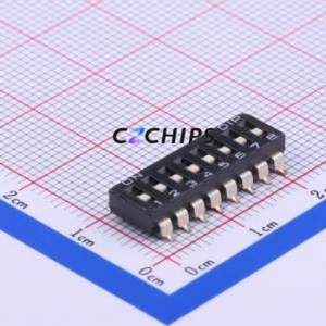 DMR-08-V DIP Switch SMD-16P,6.2x21.3mm Switch Flat Toggle, Groove Type Single Pole Single Throw 8 2.54mm - Product Image 1