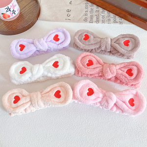 Korean Style Solid Color Hairband for Women Simple Heart Embroidery Butterfly Design Absorbent <strong>Flannel</strong> for <strong>Face</strong> Washing Headband - Product Image 3