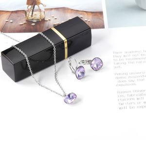 Parure de bijoux en acier inoxydable plaqué or avec pendentif et boucles d'oreilles en améthyste, magnifique et très prisée, pour femme - Product Image 4