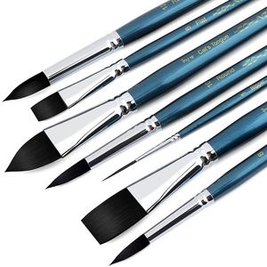 Fournitures d'art professionnelles, ensemble de 7 pinceaux, manche bleu, poils en nylon, pinceaux d'art, manche en bouleau, pinceaux multi-usages pour peinture à l'aquarelle - Product Image 6