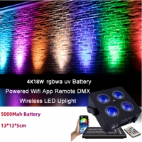 Lampu Panggung LED Par Portabel 4x18w 5000mah Bertenaga Baterai, Dikendalikan dengan Remote IR4 Nirkabel WiFi Mini Dj Uplights untuk Pesta Disko DJ