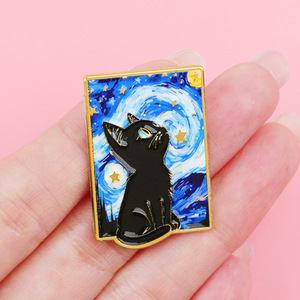 Pins de esmalte de gato adorables, broches de solapa de gatito con diseño de OVNI alienígena y noche estrellada, insignias estéticas de <span class=keywords><strong>animales</strong></span> para decoración de mochilas y chaquetas, regalo - Product Image 3