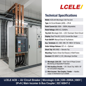 Interruttore Automatico a Circuito Aperto (<span class=keywords><strong>ACB</strong></span>) di Alta Qualità a Buon Prezzo, Tipo a Estrazione Fissa, 1600A 2000A 2500A 3200A 4000A 6300A - Product Image 3