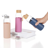 Bouteille d'eau en verre borosilicate à paroi simple, écologique, classique, personnalisée, 16 oz (550 ml), avec bouchon à vis et manchon en bambou
