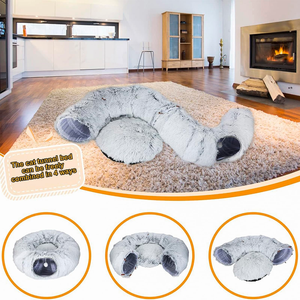 Multifunctional <b>Cat</b> Tunnel with <b>Cat</b> Bed Collapsible <b>Plush</b> <b>Cat</b> Tunnel Bed with Cushion Tube - Product Image 4
