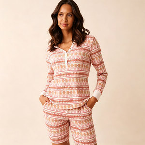 Wome's Bamboo Clothing Matching Christmas Pajamas Sets Wholesale Custom Thermal Knitted Two Pieces Christmas <b>Pyjamas</b> Sleepwear - Product Image 3