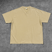 Kaos Pria V-Neck Oversize Drop Shoulder Katun Tebal 250GSM Acid Wash Batik Vintage dengan Logo Custom