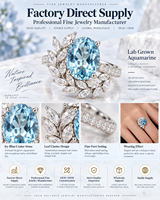 Bague de déclaration ovale en aquamarine de laboratoire avec halo et grappe florale en or 18 carats, certifiée IGI, pour mariage et fête, bijoux fins personnalisés, vente en gros