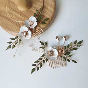 Accesorios para el cabello nupcial idílico para boda al aire libre flor hoja verde peine para el cabello joyería tocado para mujer - Product Image 6