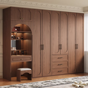 Armoire de chambre moderne élégante en MDF autoportante avec coiffeuse intégrée, portes à panneaux plats, tiroirs et miroir - Product Image 6