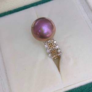 Wenchi Natural Freshwater Purple Pearl Ring 12-13mm Strong Light Basic Flawless Pure Silver S925 Retro Lace 100% Silver Material - Product Image 5
