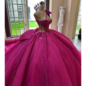 <span class=keywords><strong>Robe</strong></span> de Quinceañera <span class=keywords><strong>Rose</strong></span> Fushia Mumuleo Col Halter sans Manches, <span class=keywords><strong>Robe</strong></span> de Bal <span class=keywords><strong>Princesse</strong></span> Volantée avec Nœud pour Doux 15 Ans - Product Image 3