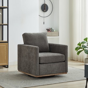 Modern Fabric Living Room Furniture Set with Sectional <b>Sofa</b> Swivel Accent Chair Fluted Coffee <b>Table</b> & Black Console <b>Table</b> - Product Image 5