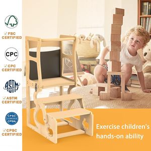 Toddler <b>Tower</b>, Kitchen Stool for Toddlers, <b>Learning</b> Wooden <b>Tower</b> with Chalkboard and Backrest,Kitchen Standing - Product Image 4