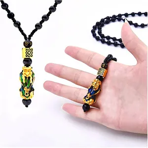 Pixiu Pendant Lucky Necklaces For Women Men Stone Beaded Chain Vintage Mascot Chinese Fengshui Necklace
