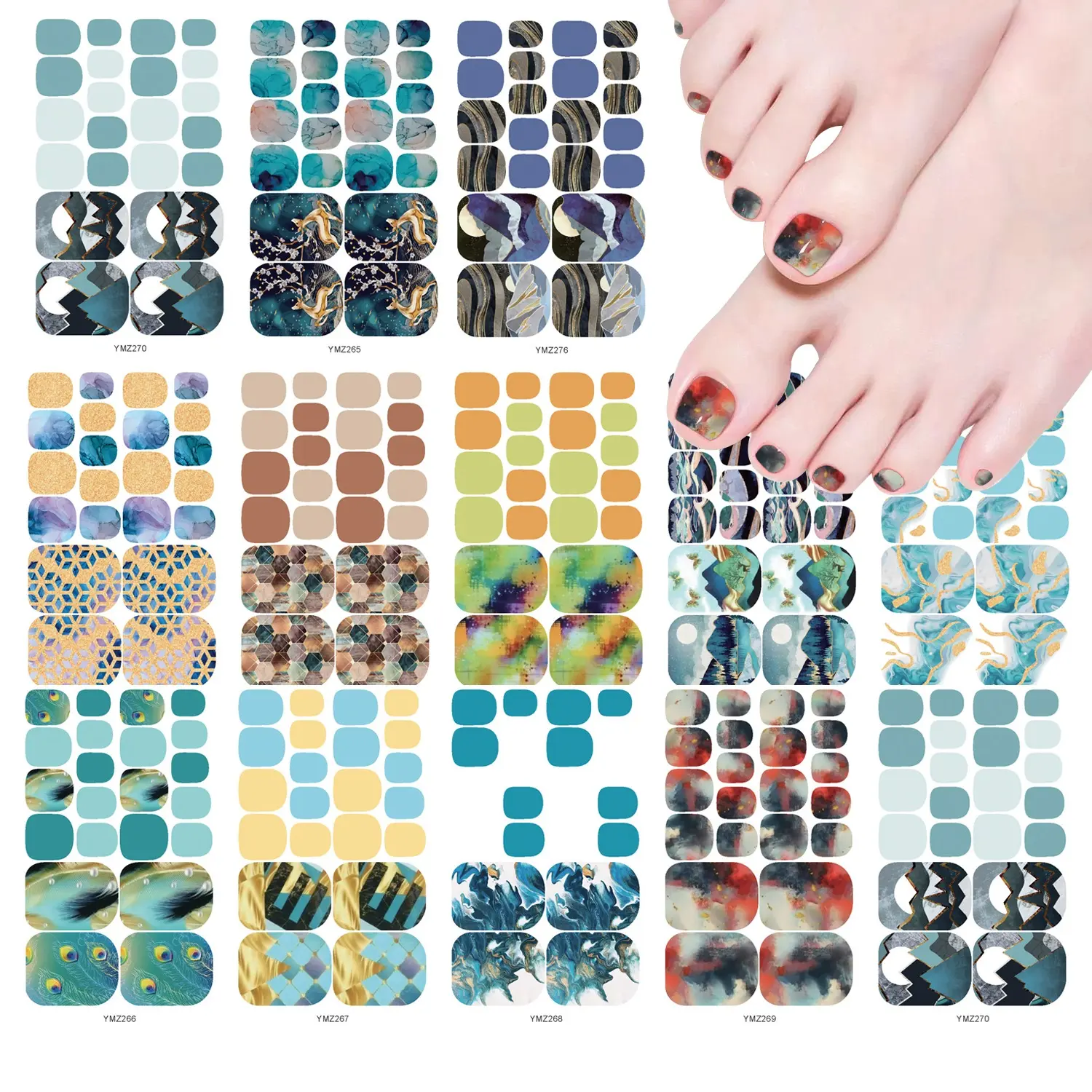 New Design Waterproof Full Cover Toe Nail Stickers Marbling Nail Stickers For Girls Diy Salon Manicure