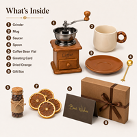 Set Hadiah Kopi Mewah Populer dengan Logo Kustom, Grinder Manual, Mug Keramik, Sendok Emas, Kotak Hadiah Promosi Perusahaan, Hadiah Liburan