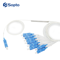 Sopto Fiber Splitter PLC 1*2 1*8 1*16 1*32 untuk G.657.A1 0.9mm SC/UPC konektor 1M pemisah optik tabung baja