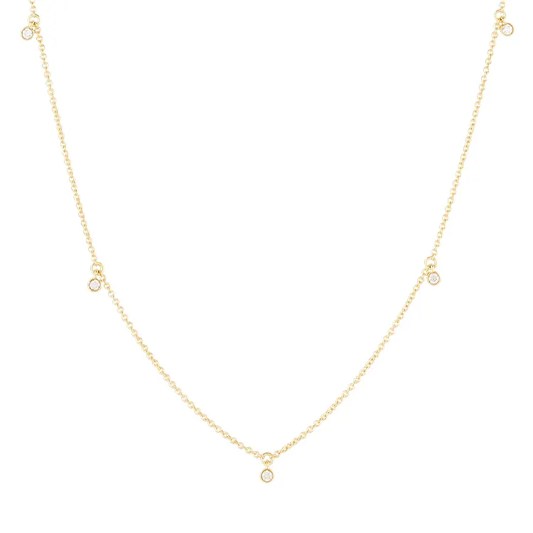 Dainty Women Solid 14K Yellow Gold Diamond Choker Necklace Gold Jewelry Necklaces