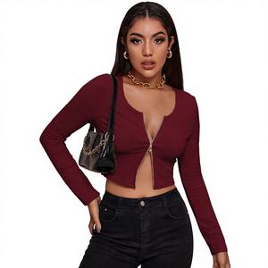 Nouvelle Collection Printemps 2023 – Cardigan Court Tricoté <span class=keywords><strong>Sexy</strong></span> et Ajusté à Fermeture Éclair pour Femme, Style Rétro Européen et Américain, Manches Longues - Product Image 1