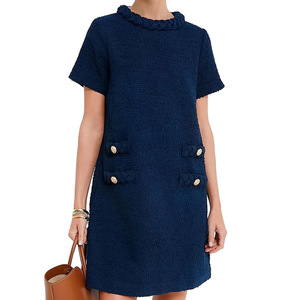 Elegante <span class=keywords><strong>Abito</strong></span> Estivo in <span class=keywords><strong>Tweed</strong></span> per Donna, Collo Tondo, Maniche Corte, Dettagli con Bottoni, Aderente, Lunghezza al Ginocchio, per Ufficio e Casual - Product Image 5