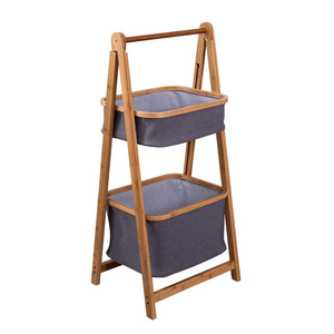Panier à linge en toile de bambou, type rectangulaire, organisateur de vêtements, bleu et noir - Product Image 1