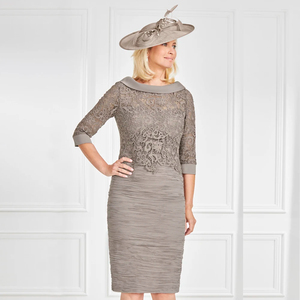 Mumuleo Vente en gros de robes de mère argentées en dentelle Robes de mère de la mariée Longueur au genou Manches 3/4 Costume de mère pour la fête 2024 - Product Image 4