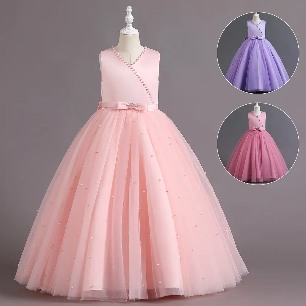 Hot Girls Pink Glitter Tutu Dress Kids Crochet Sparkle Tulle Dress Long Ball Gown Children Birthday Party Costume Princess Dress